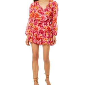 MISA Clementine Floral-print Chiffon Mini Dress In Pink